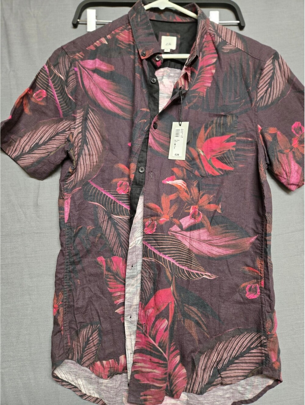 River Island Linen Rich Floral Short Sleeve Button Front Shirt Medium